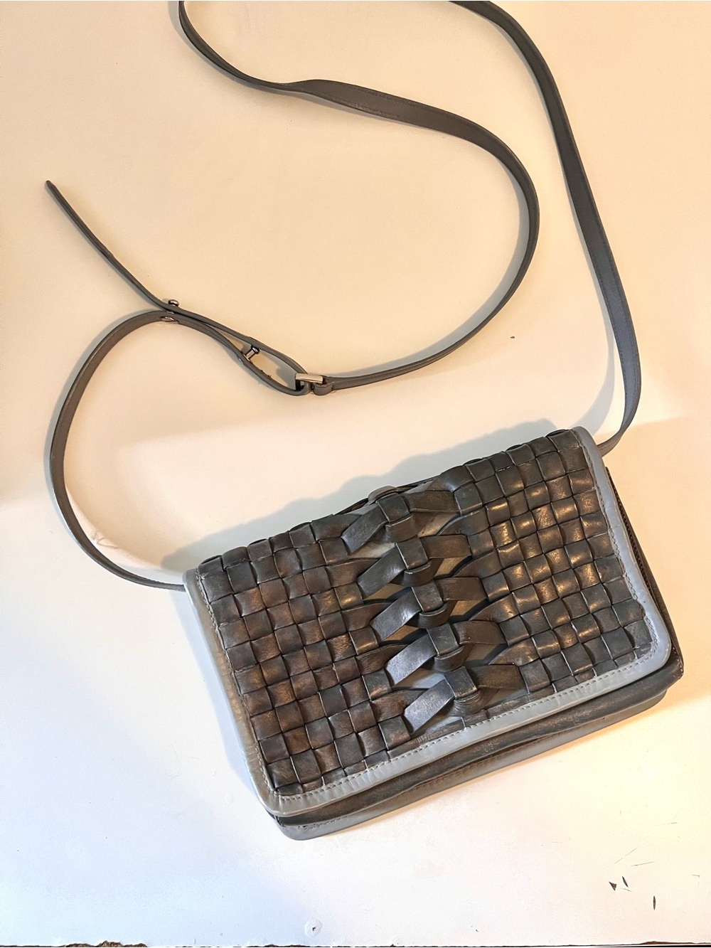 Cole Haan Woven Leather Crossbody in Gray